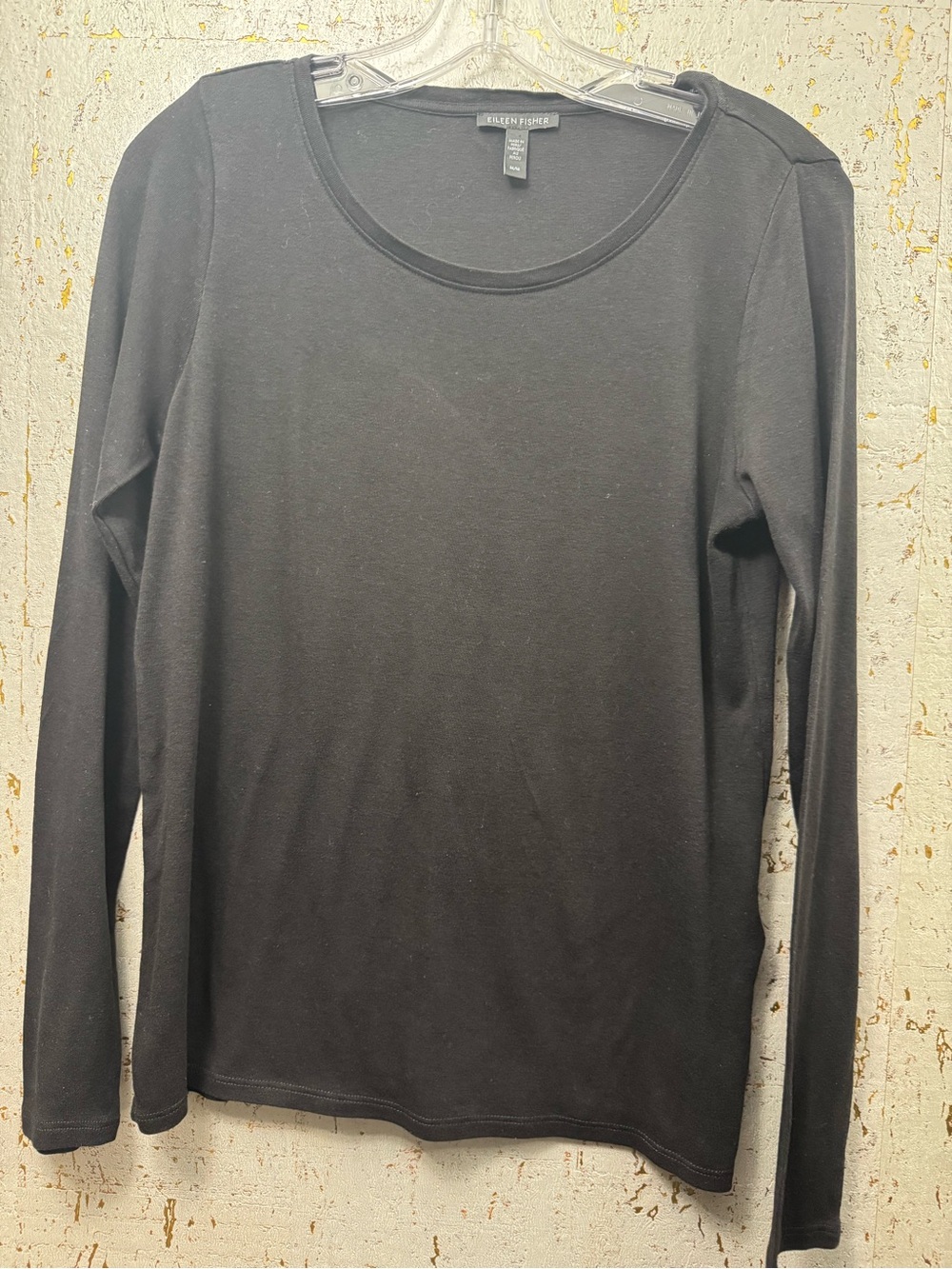 Eileen Fisher Black Long-Sleeve Scoopneck Top - Lightweight Knit